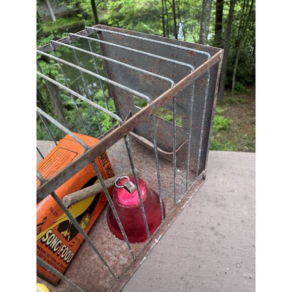 Vtg 1950’s Hartz Mountain Bird Foods Advertising Metal Bird Cage & Accessories ￼ - Picture 11 of 16